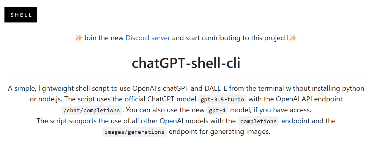 chatGPT-shell-cli: Terminal Access to OpenAI's ChatGPT and DALL·E